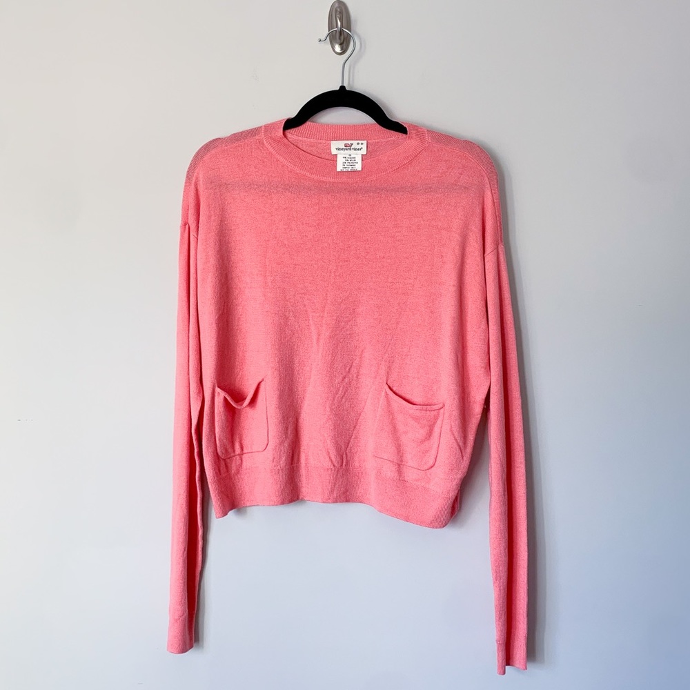 Vineyard Vines Coral Mock Neck Pocket Sweater